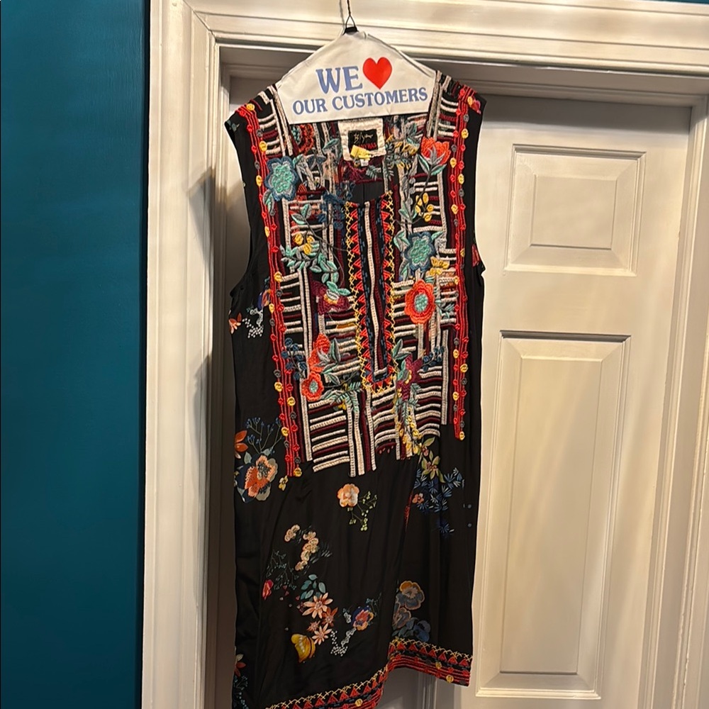 Embroidered Black Sleeveless shift dress by Johnny Was
